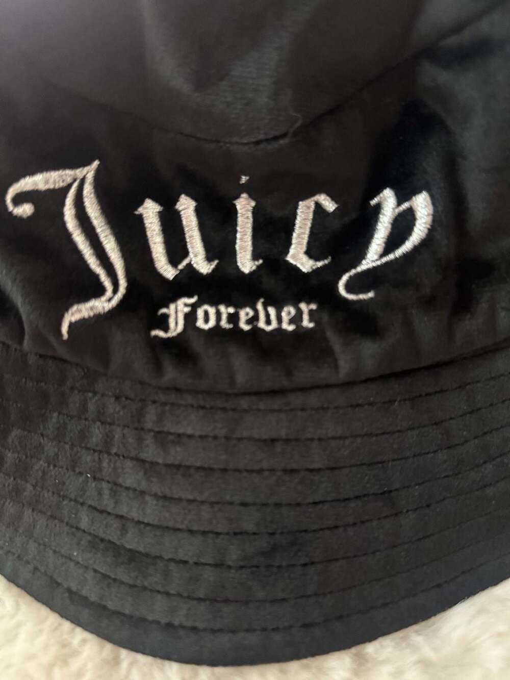 Y2K vintage Juicy Couture 'Juicy Forever' Black Velour Bucket Hat